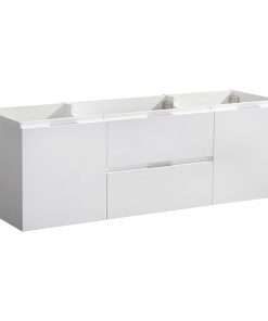 Valencia Wall Hung Double Sink Bathroom Cabinet, Glossy White, 60"