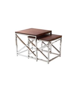 Surya Neville Nesting Table Set Modern Wood & Metal