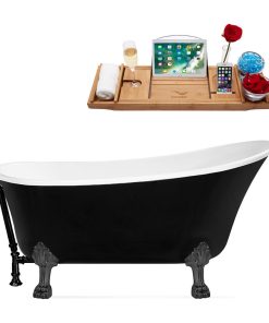 59" Streamline N344BGM-BL Clawfoot Tub and Tray With External Drain