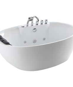 59" L x 31.5" W White Acrylic Center Drain Freestanding Whirlpool Tub
