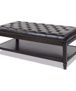 Sylvan Tufted Cocktail Storage Ottoman Vintage Black Brown Faux Leather