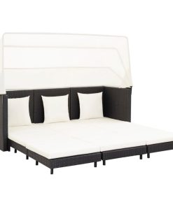 Vidaxl Extendable 3-Seater Sofa Bed With Roof Poly Rattan Black