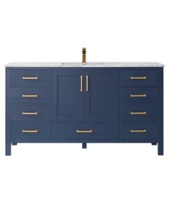Vinnova Shannon 60" Carrara Stone Top Single Vanity in Royal Blue