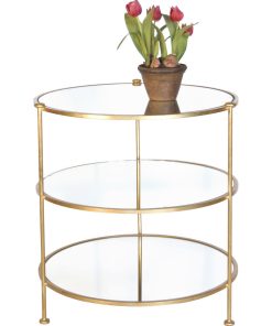 3-Tier Table With Mirror Shelves, Gold, Mirror