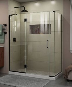 Unidoor-X 58"Wx30 3/8" D Frameless Hinged Shower Enclosure, Satin Black