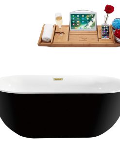59" Streamline N801GLD Soaking Freestanding Tub and Tray With Internal Drain