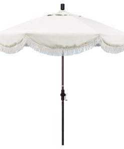 7.5' Bronze Surfside Patio Umbrella With Ribs and White Fringe, Natural