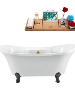 68" Streamline N901BGM-BGL Clawfoot Tub and Tray With External Drain