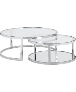 35 Round Nesting Cocktail Table, Polished Ss / Clear
