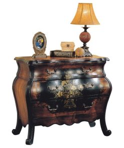 Wooden Bombay Chest with 3 Drawers, Antique Black and Oak