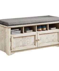 Wooden Shoe Bench with Fabric Seat, White