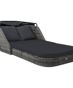 vidaXL Sun Lounger With Canopy Poly Rattan Anthracite