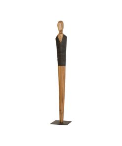 72" T Butler Sculpture Vested Male Figure Natural Solid Wood with Black Copper
