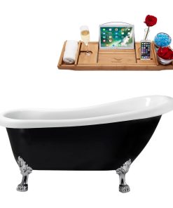 61" Streamline N481CH-IN-BL Clawfoot Tub and Tray With Internal Drain