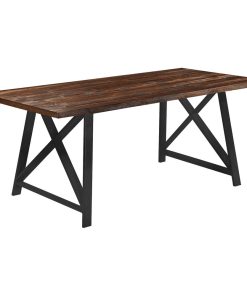 71" Modern Table With Brown Finish Wood Tabletop & Metal Legs Six 6 seating, Dar