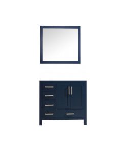 36 Inch Modern Navy Blue Bathroom Vanity, Right Side Offset Sink, White Marble