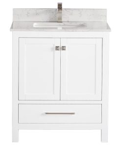 30" Vanity Solid Wood Body With White Quartz Top, White