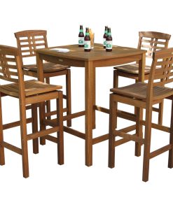 5-Piece Square Eucalyptus Bar Height Dining Set With Bar Chairs