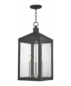 3 Light Outdoor Pendant Lantern in Nyack Style - 10.5 Inches wide by 24 Inches