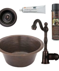 16" Round Hammered Copper Bar/Sink Pack-4 With Accessories