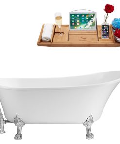 59" Soaking Clawfoot Tub With External Drain, Chrome/Chrome