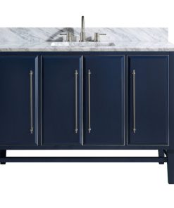 49" Vanity Combo, Navy, Brushed Silver, 1" White Marble Countertop, Backsplash