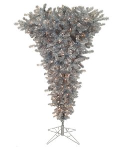 Vickerman Upside Down Artificial Tree, Tree: Silver, 7.5', Lights: Clear