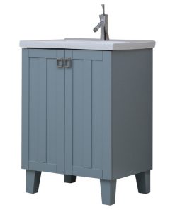 24" Solid Wood Sink Vanity With Extra Thick Ceramic Basin, Gray Blue