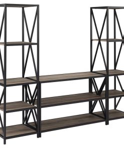 3-Piece Rustic Industrial Bookcase Set - Driftwood