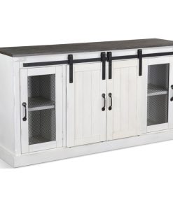 65" White TV Stand Media Console Sliding Barn Doors White Modern Farmhouse