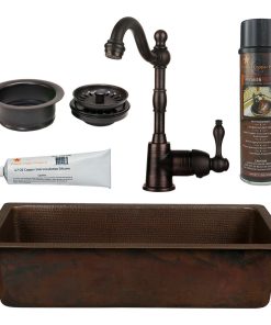 28" Rectangle Hammered Copper Bar/Prep Sink Pack-4 With Accessories