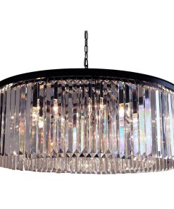 12-Light Round Clear Glass Fringe Crystal Prism Chandelier, Clear Glass