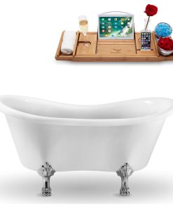 62" Streamline N1020CH-IN-GLD Clawfoot Tub and Tray With Internal Drain