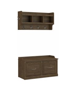 Woodland Shoe Bench with Wall Mounted Shelf in Ash Brown - Engineered Wood