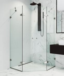 VIGO Gemini 45-5/8"x45-5/8" Frameless Neo-Angle Shower in Chrome, Brushed Nickel
