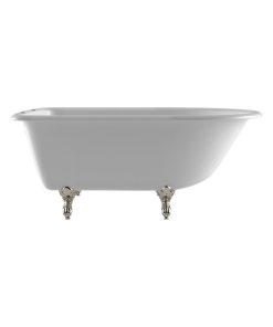 61" Cast Iron Rolled Rim Tub, 7" Faucet Hole Drillings, Brushed Nickel Feet