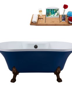 60" Streamline N107ORB-BGM Soaking Clawfoot Tub and Tray With External Drain