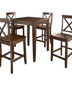 5-Piece Pub Dining Set, Tapered Leg and X-Back Stools, Vintage Mahogany