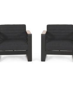 Swanton Outdoor Aluminum Club Chairs with Water Resistant Cushions (Set of 2)