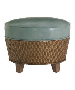 Tommy Bahama Twin Palms Lago Mar Leather Ottoman in Gulf Shore