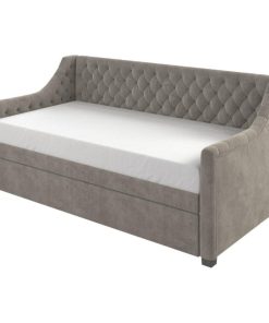Upholstered Daybed and Trundle, Light Gray, Twin