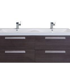 Surf 57" Gray Oak Bathroom Vanity Set With Integrated White Acrylic Double Sink
