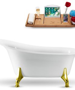 59" Streamline N1100GLD-IN-GLD Clawfoot Tub and Tray With Internal Drain