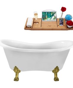 62" Streamline N1020BGL-IN-GLD Clawfoot Tub and Tray With Internal Drain