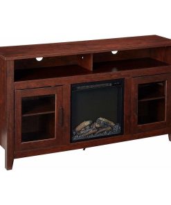 Transitional TV Stand, MDF Frame With Fireplace, 2 Glass Doors & Inner Shelves
