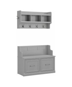 Woodland Entryway Bench with Wall Mounted Coat Rack in Gray - Engineered Wood