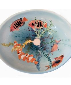 Tropical Vessel Sink with Accent Trim Tile for a Mirror Frame