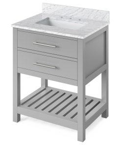 30" Wavecrest Vanity With Carrara Marble Top, Gray