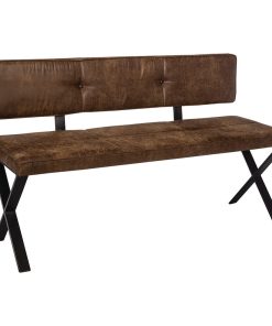 Upholstered Dining Bench, Antique Brown and Black