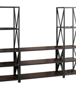 3-Piece Rustic Industrial Bookcase Set, Dark Walnut